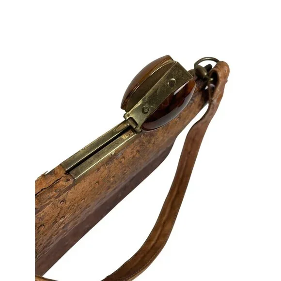 Vintage Beverly Bag Full Quill Ostrich Frame Purse Brown Ireland Distressed - Picture 5 of 12